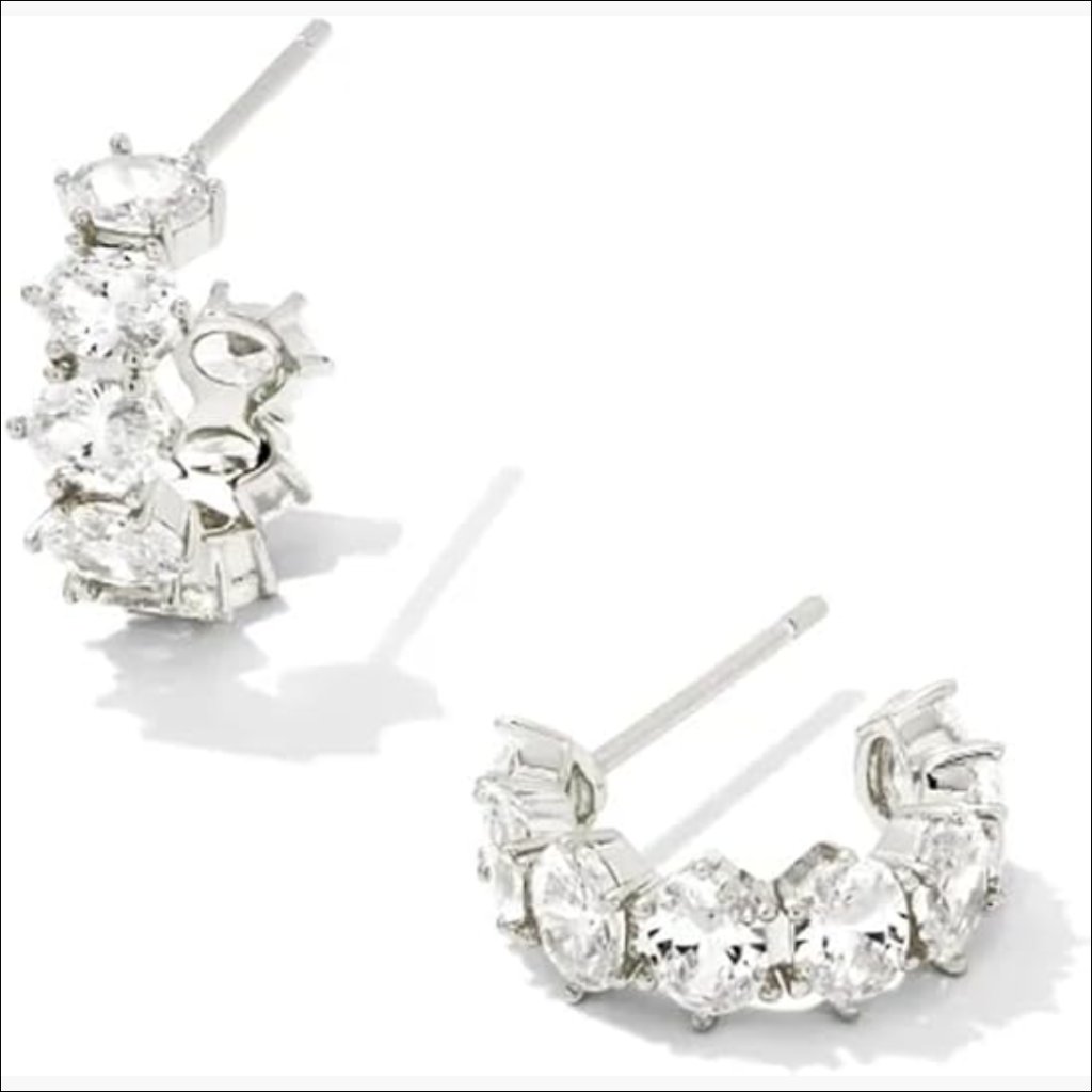 Crystal Huggie Earrings, Rhodium-Plated-Brass, Lever Back